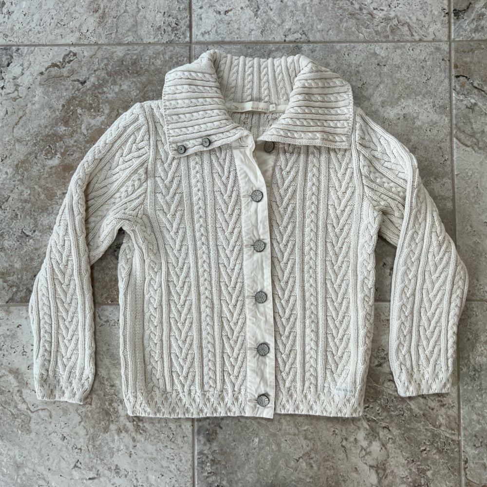 LIFE Blue Willi’s Vtg Cotton Button Front Cable Knit Cardigan Sweater, Cream,  M